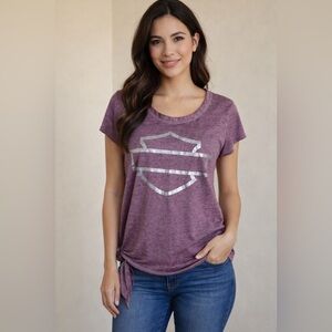 Harley Davidson Purple Side Tie Graphic Tee Small Biker Logo Top